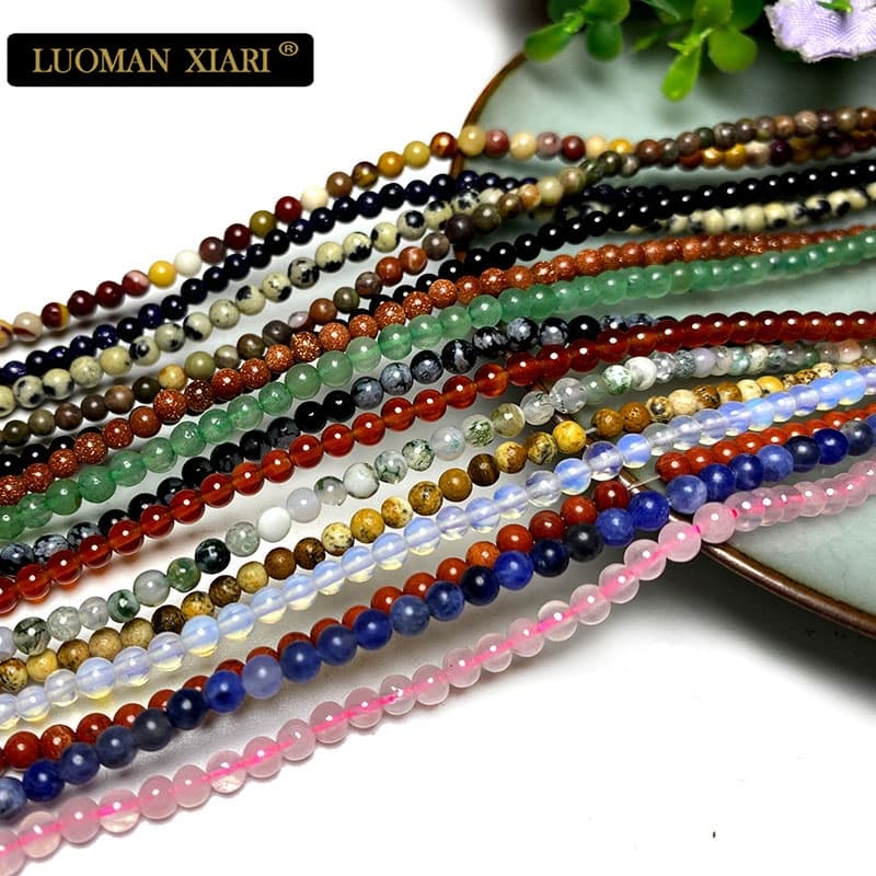 3 มม.หินธรรมชาติ Agate Labradorite Amethyst Tiger Eye Jasper Rose Quartz คริสตัล Loos Smooth รอบ Spacer ลูกปัดสําหรับเครื่องประดับทํา DIY สร้อยข้อมือ