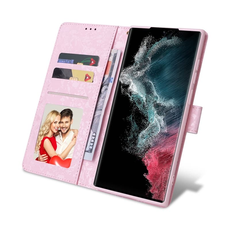 หรูหราสําหรับ Samsung Galaxy A34 A54 5G S23 Ultra S25 Edge A14 5G S23 Plus S21 FE 5G A14 4G ดอกไม้รูปแบบเนยกระเป๋าสตางค์ช่องใส่การ์ดหนัง Flip Stand Skin Cover Case รูปที่ 4