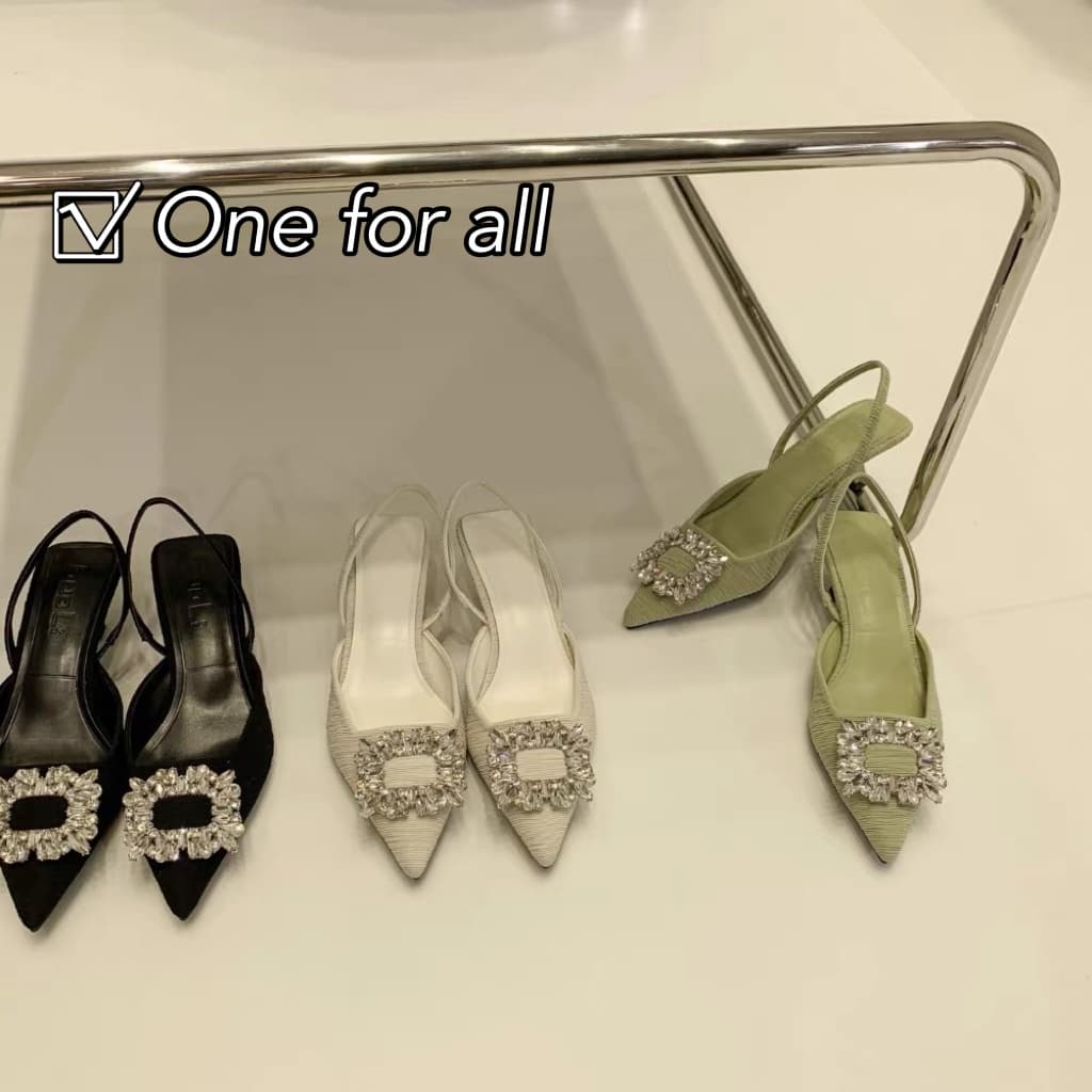 One for all จากไทย TX378 รองเท้าส้นสูง สูง2นิ้ว ปลายแหลม ประดับพลอยเทียม ทรงมุลเลอร์แฟชั่นสำหรับสตรี รูปที่ 2