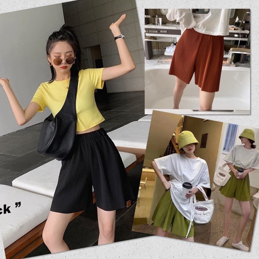 กางเกงพลีทขาสั้น ใส่สบาย อัดกลีบ พริ้วทรงสวย Free size รูปที่ 7