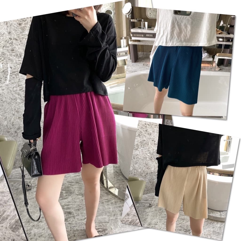 กางเกงพลีทขาสั้น ใส่สบาย อัดกลีบ พริ้วทรงสวย Free size รูปที่ 8
