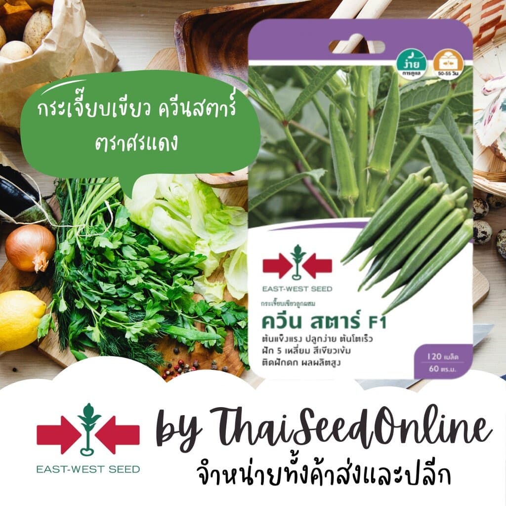 GGEW เมล็ดพันธุ์ซฟ กระเจี๊ยบเขียว ควีนสตาร์ ตราศรแดง มะเขือละโว้ Okra รูปที่ 1