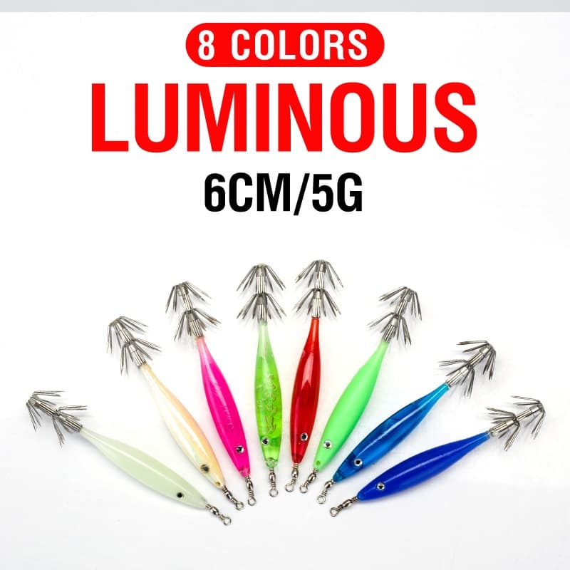 เหยื่อตกปลาหมึกเรืองแสงในที่มืด พลาสติกแข็ง 3D 8 สี 6 ซม. 5 กรัม 1 ชิ้น รูปที่ 2