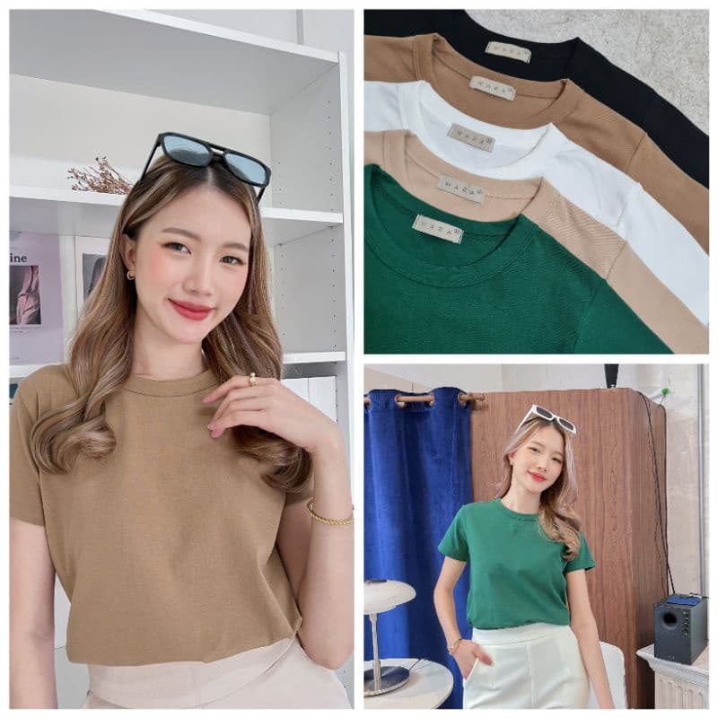 WARA เสื้อยืด คอกลม กุ๊นคอ แขนสั้น ผ้า Cotton spandex รูปที่ 1