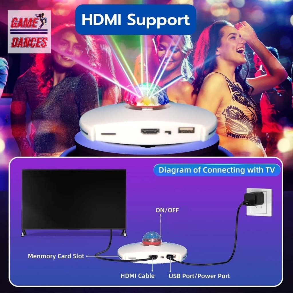 Gamedances แผ่นเกมเต้นคู่ HDMI ภาพคมชัด เกมเต้นมีโหมดวิดีโอ แผ่นเต้นไร้สายวัสดุ PU พร้อมจอยไร้สาย รูปที่ 7
