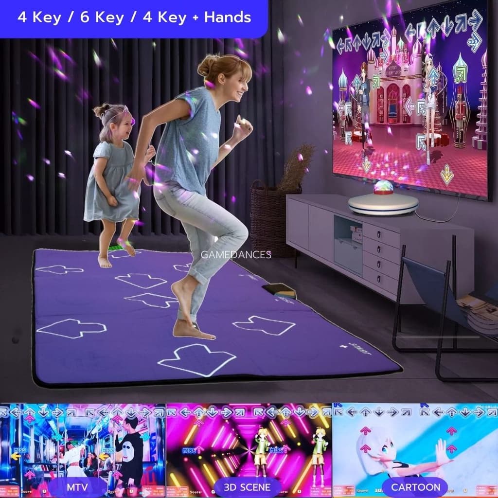 Gamedances แผ่นเกมเต้นคู่ HDMI ภาพคมชัด เกมเต้นมีโหมดวิดีโอ แผ่นเต้นไร้สายวัสดุ PU พร้อมจอยไร้สาย รูปที่ 3
