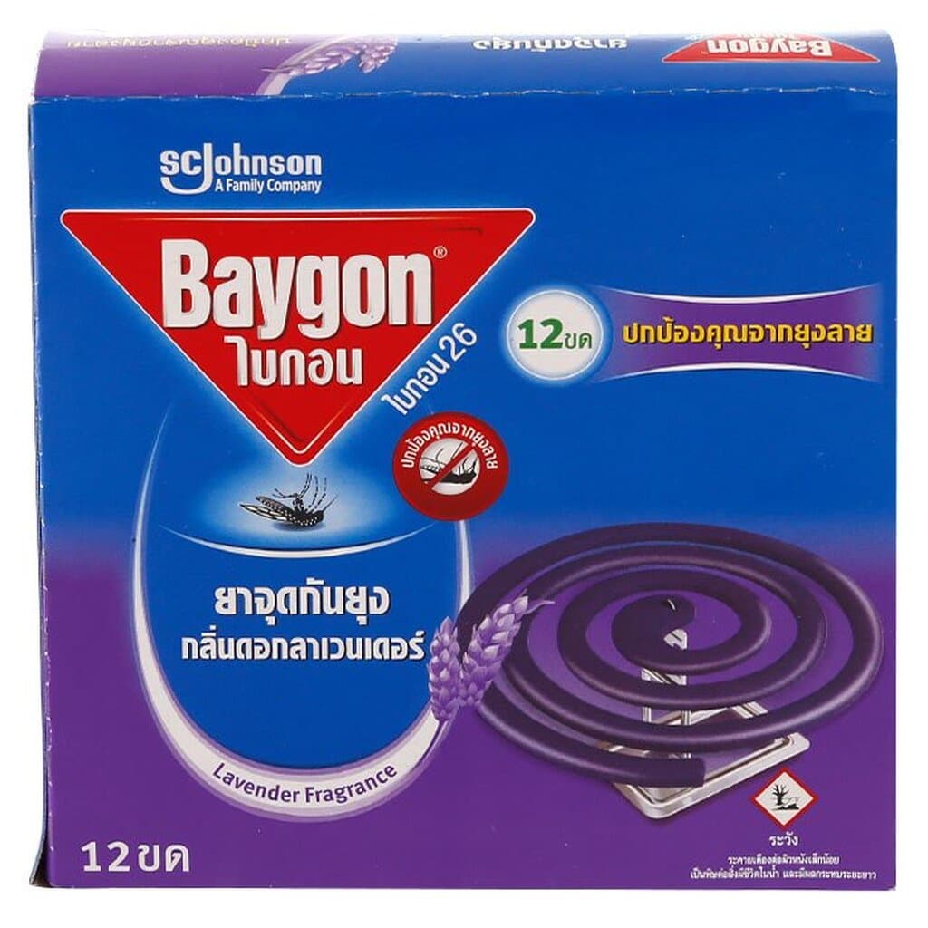 LeeMart ยาจุด กันยุง ชนิดขด ไบกอน Baygon 12Pcs ไบก้อน ขด กันยุง ควันน้อย ไม่ฉุน กล่อง 12 ขด สีม่วง กลิ่น ลาเวนเดอร์ รูปที่ 3