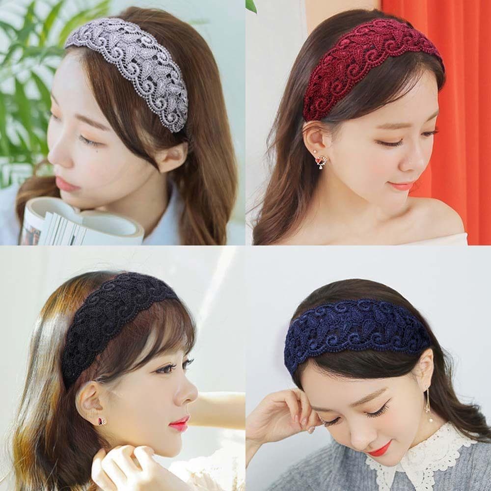 BROA ผู้หญิงผม Hoop อินเทรนด์ Elegant ดอกไม้กว้างด้านข้าง Hollow Non Slip Lace Hairbands รูปที่ 5