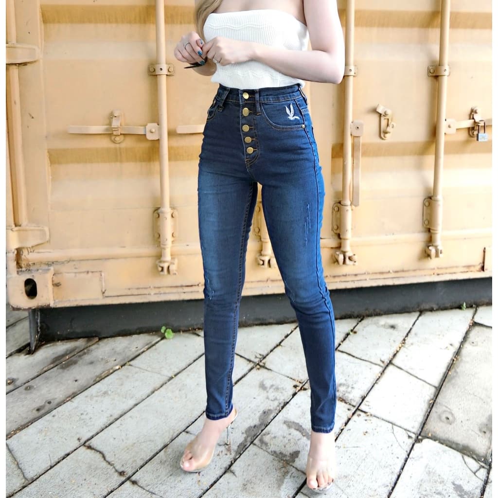 Cc jeans 228 S-5XL กางเกงยีนส์ผู้หญิง ทรงเดฟ เอวสูง กระดุม ปักนก รูปที่ 7