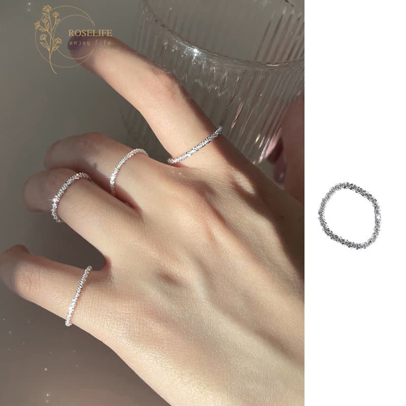 Roselife แหวนนิ้วมือ ประดับเลื่อม สีเงิน 17 มม. วางซ้อนกันได้ หรูหรา สไตล์เกาหลี เครื่องประดับ สําหรับผู้หญิง รูปที่ 1