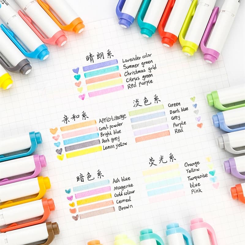 ปากกาไฮไลท์ แบบสองหัว ปลายนิ่ม สีมาการอง 25 สี เครื่องเขียน DIY รูปที่ 3