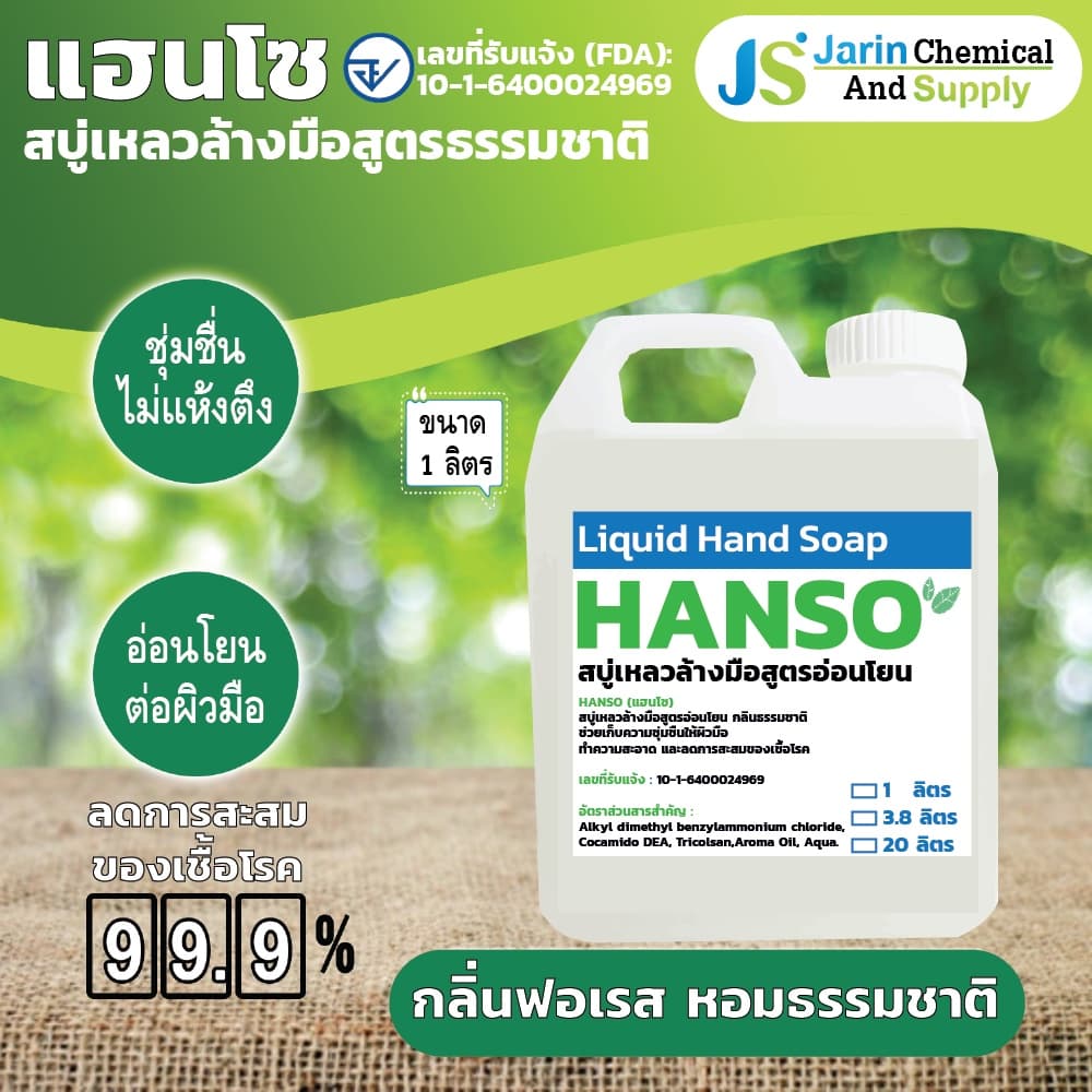 สบู่เหลว ล้างมือ ออแกนิค ยับยั้งแบคทีเรีย สูตรอ่อนโยน ต่อผิวมือ HANSO กลิ่นฟอเรส ขนาด 1 ลิตร รูปที่ 2