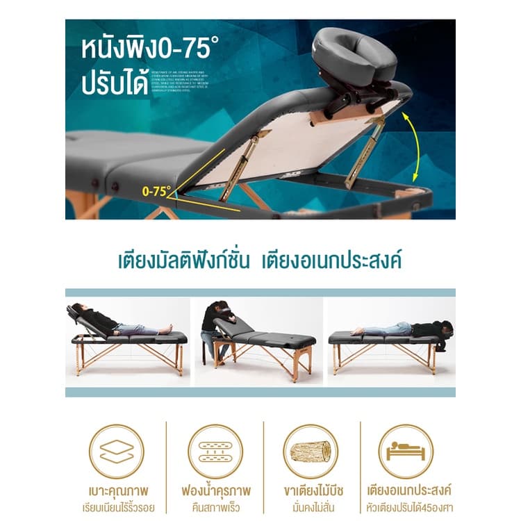 BAIERDI MALL เตียงสัก เตียงนวดพับได้ เตียงสปา เตียงต่อขนตา SPA พับเก็บได้ นวดตัว เตียงเสริมสวย สักคิ้ว แบบพกพา ขนาด รูปที่ 3