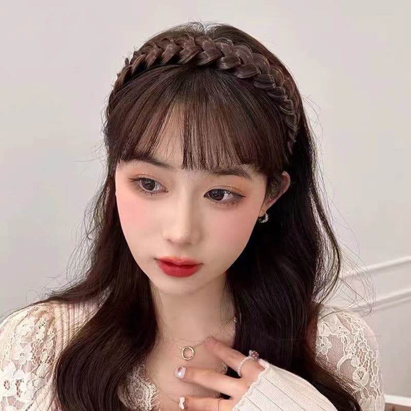 ที่คาดผมวิกผมพร้อมหน้าม้า สไตล์เกาหลี ถักเปียน่ารัก สำหรับผู้หญิง ติดง่าย สมจริง ไม่มีรอยต่อ รูปที่ 5
