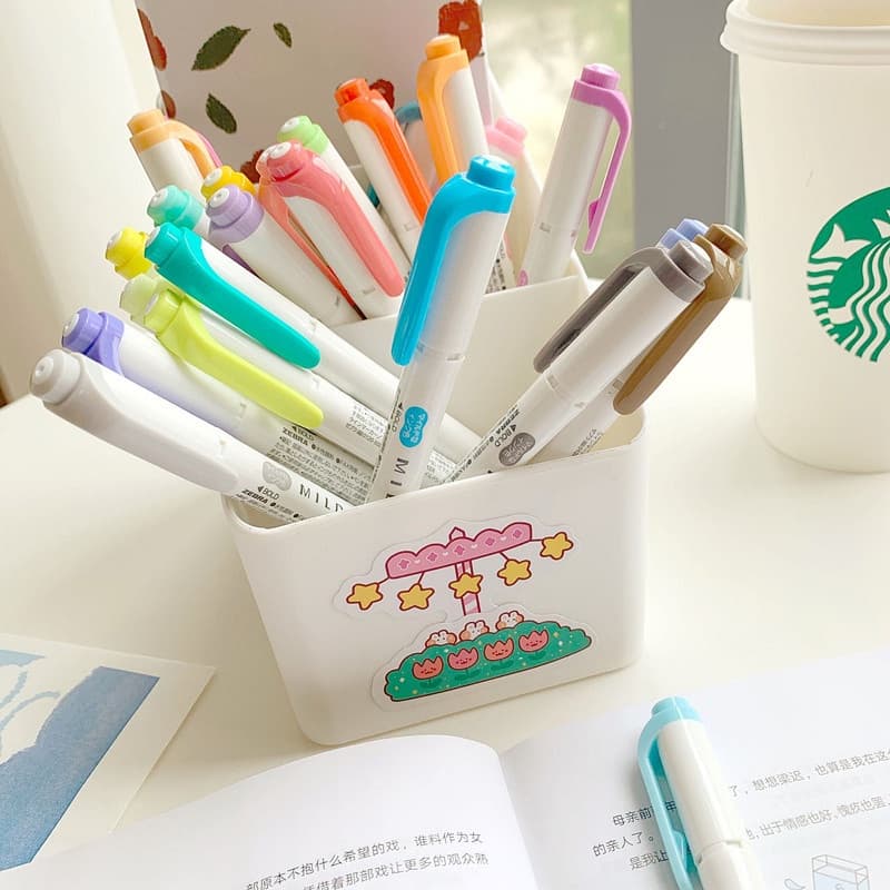 ปากกาไฮไลท์ แบบสองหัว ปลายนิ่ม สีมาการอง 25 สี เครื่องเขียน DIY รูปที่ 9