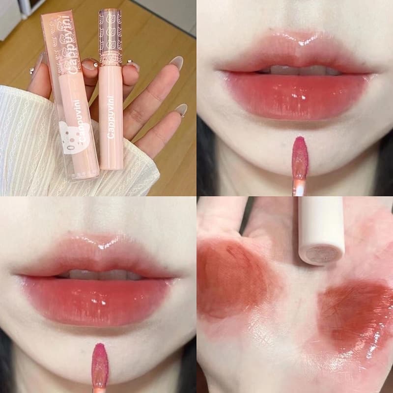 L-14Cappuvini ลิปหมี ลิปกลอส เกลี่ยง่าย เนื้อกํามะหยี่ สีนู้ด สีสด กันน้ํา สีชมพู ติดทนนาน สไตล์เกาหลี รูปที่ 4