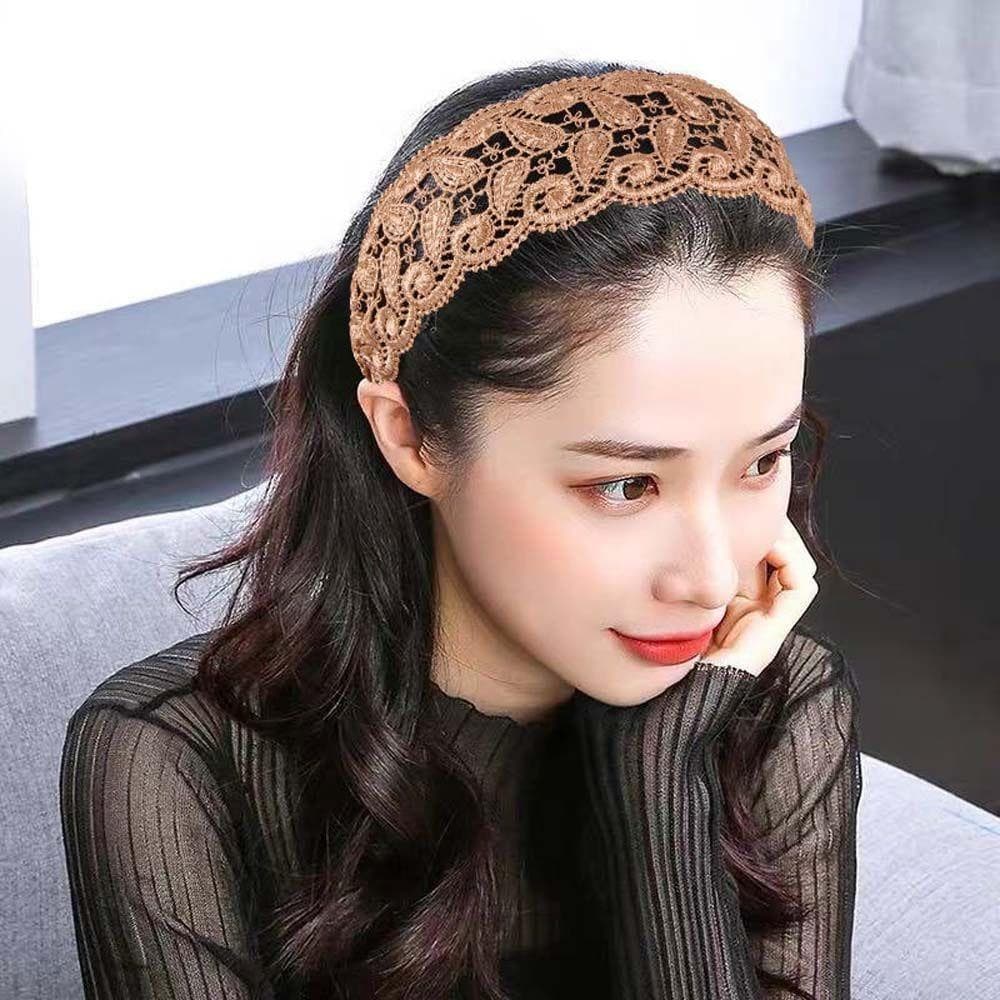BROA ผู้หญิงผม Hoop อินเทรนด์ Elegant ดอกไม้กว้างด้านข้าง Hollow Non Slip Lace Hairbands รูปที่ 8