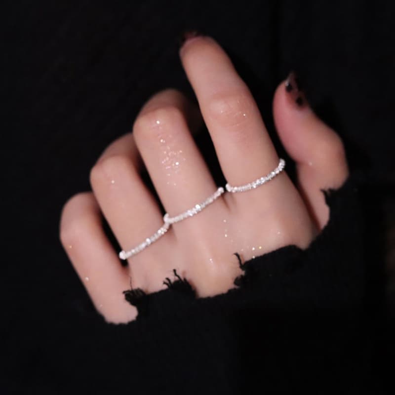 Roselife แหวนนิ้วมือ ประดับเลื่อม สีเงิน 17 มม. วางซ้อนกันได้ หรูหรา สไตล์เกาหลี เครื่องประดับ สําหรับผู้หญิง รูปที่ 5