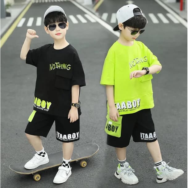 Ones เสื้อผ้าเด็กสองชิ้นแขนสั้นเด็กชาย ชุดสูทแขนสั้นหล่อสไตล์เกาหลีใหม่ รูปที่ 2