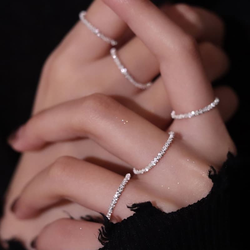 Roselife แหวนนิ้วมือ ประดับเลื่อม สีเงิน 17 มม. วางซ้อนกันได้ หรูหรา สไตล์เกาหลี เครื่องประดับ สําหรับผู้หญิง รูปที่ 4