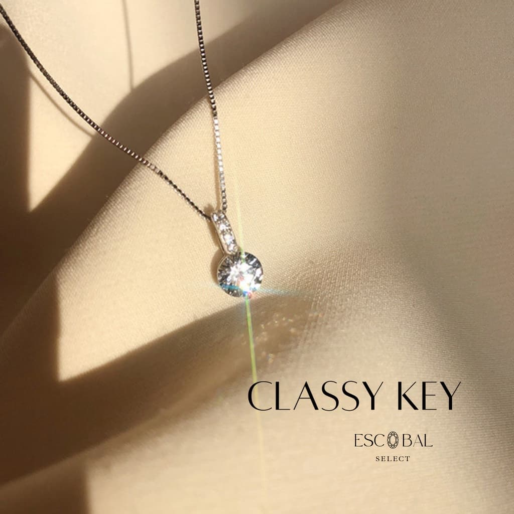 ESCOBAL สร้อยคอเงินแท้ Classy Key สร้อยเพชร สร้อยคอดีไซน์สวย ของขวัญให้แฟน วาเลนไทน์ รูปที่ 1