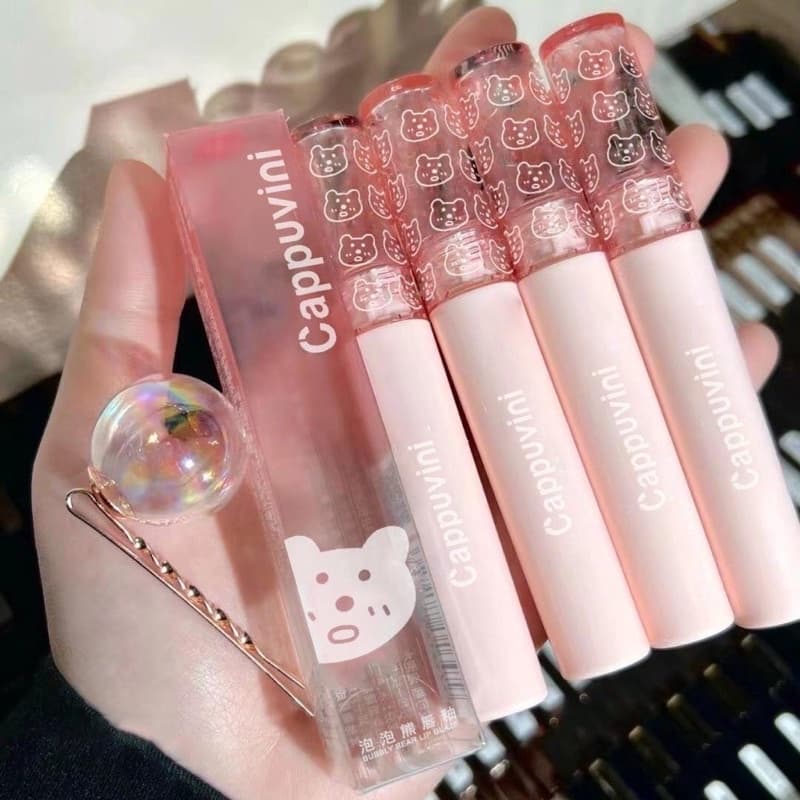 L-14Cappuvini ลิปหมี ลิปกลอส เกลี่ยง่าย เนื้อกํามะหยี่ สีนู้ด สีสด กันน้ํา สีชมพู ติดทนนาน สไตล์เกาหลี รูปที่ 3