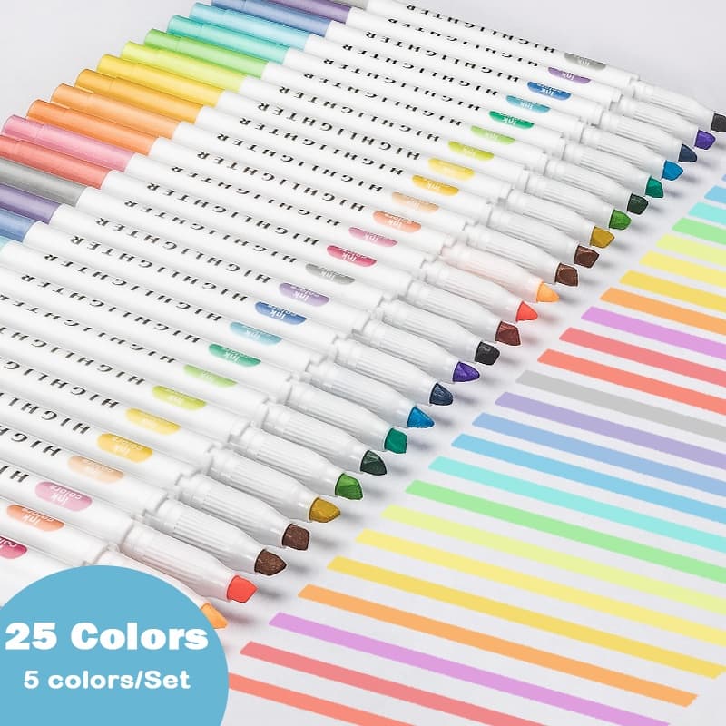 ปากกาไฮไลท์ แบบสองหัว ปลายนิ่ม สีมาการอง 25 สี เครื่องเขียน DIY รูปที่ 2