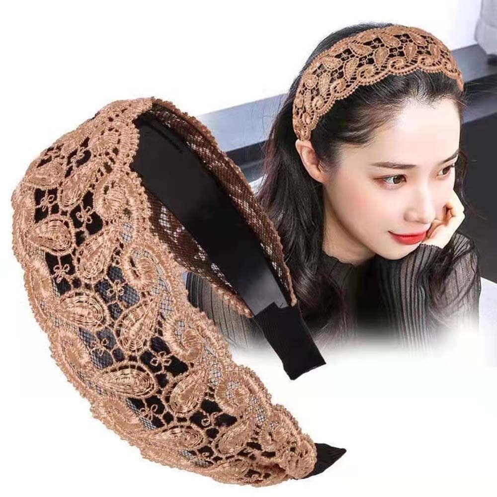 BROA ผู้หญิงผม Hoop อินเทรนด์ Elegant ดอกไม้กว้างด้านข้าง Hollow Non Slip Lace Hairbands รูปที่ 3