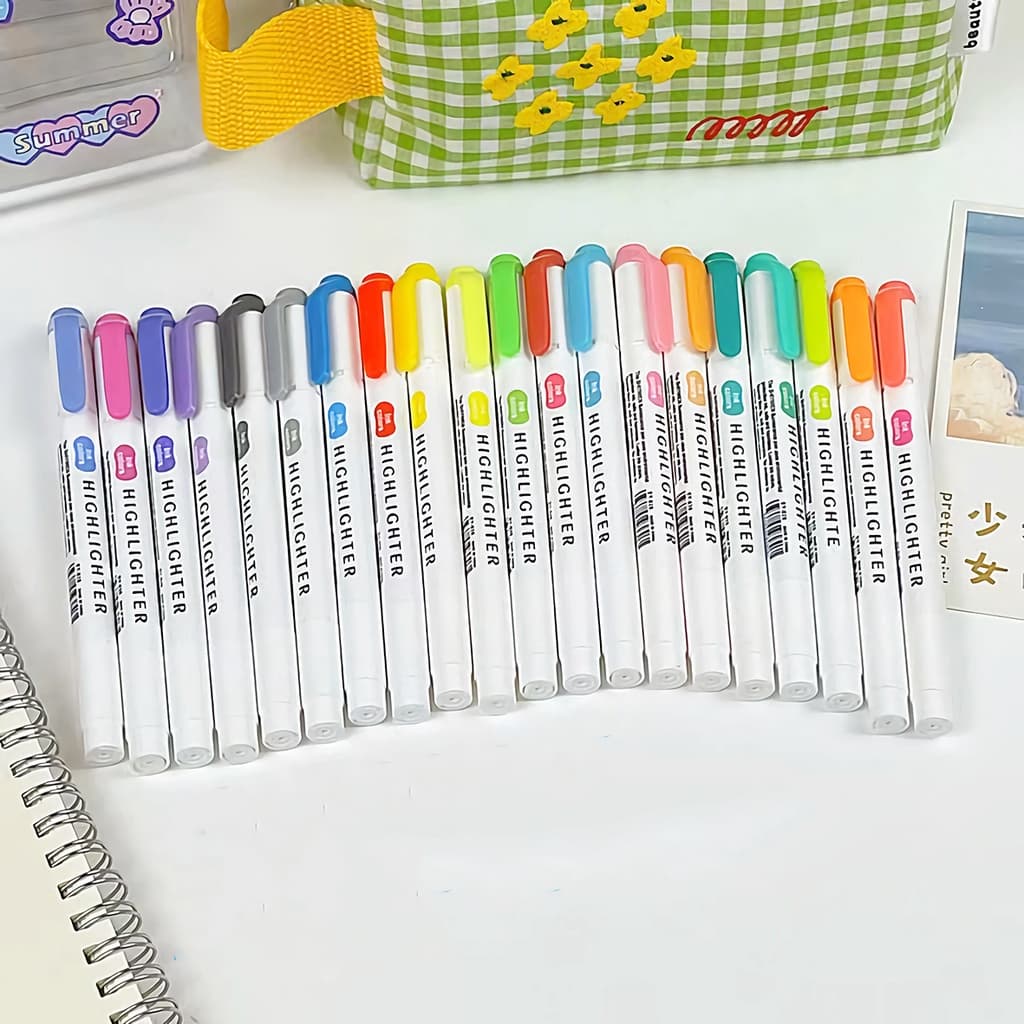 ปากกาไฮไลท์ แบบสองหัว ปลายนิ่ม สีมาการอง 25 สี เครื่องเขียน DIY รูปที่ 4