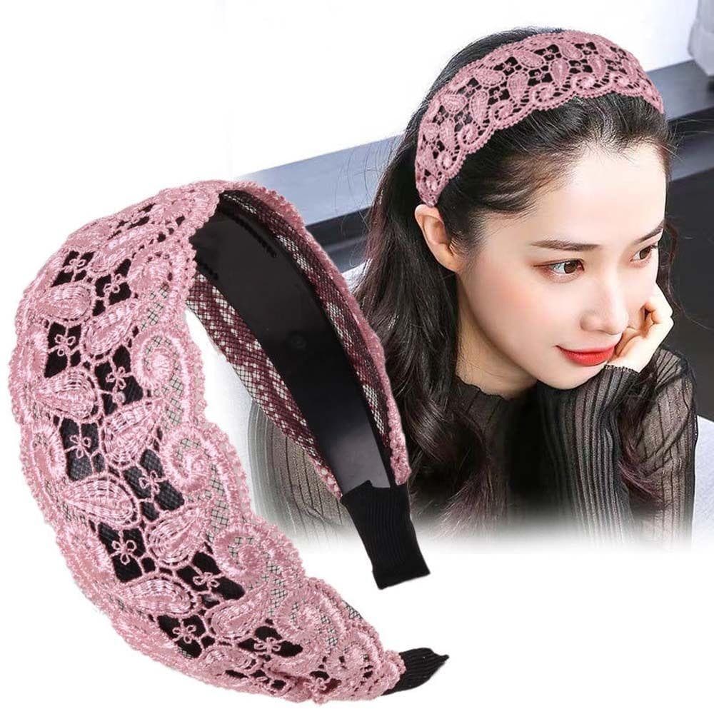 BROA ผู้หญิงผม Hoop อินเทรนด์ Elegant ดอกไม้กว้างด้านข้าง Hollow Non Slip Lace Hairbands รูปที่ 7