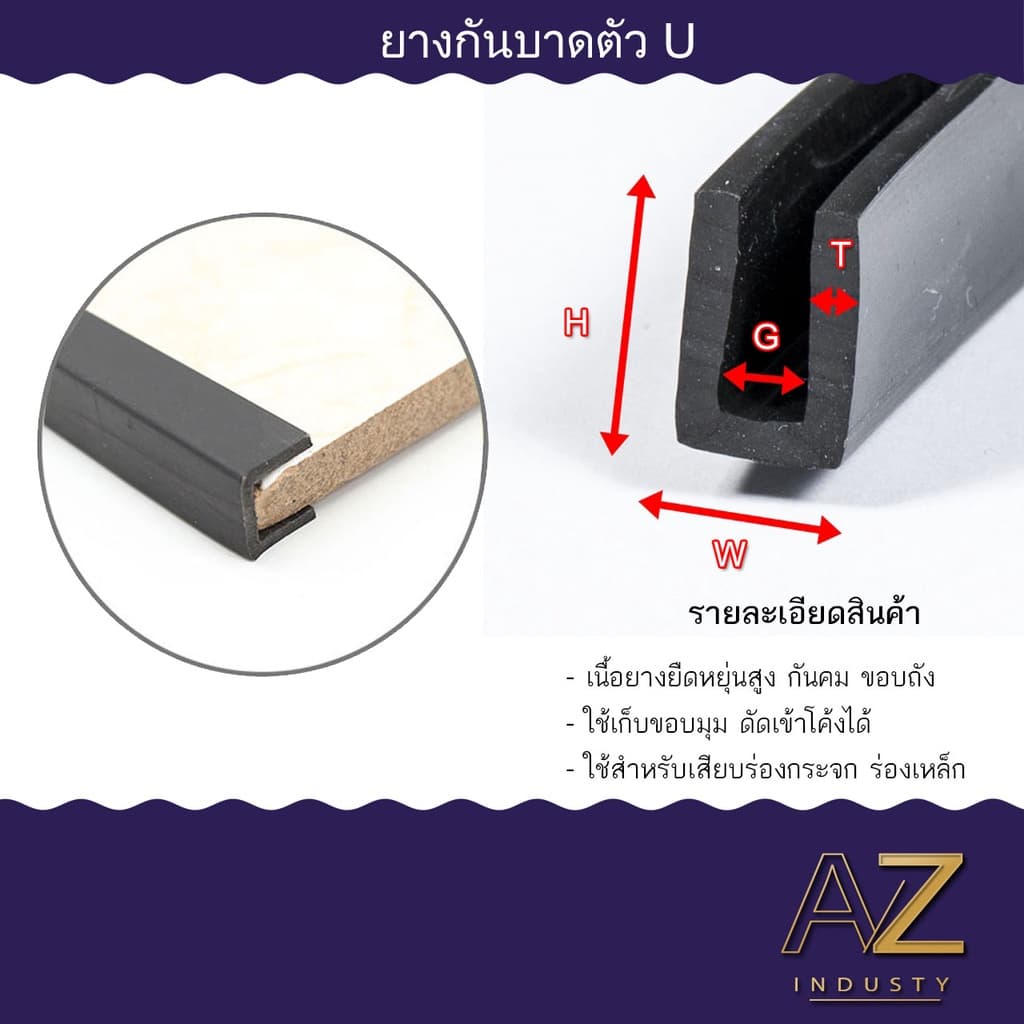 ยางตัวยูก้นแบนและโค้งกันบาดสำหรับเสียบร่องและกันกระแทกติดขอบกระจก รูปที่ 1