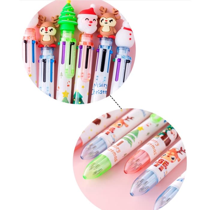ปากกาลูกลื่น 6 สีในด้าม 0.5mm ปากกาหัวตุ๊กตาคริสต์มาส Christmas ซานตาคลอส เรนเดียร์ สโนว์แมน ใช้จดบันทึก คละลาย รูปที่ 3