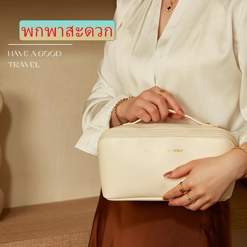 กระเป๋าเครื่องสําอาง หนัง PU ขนาดใหญ่ แบบพกพา มีซิป กระเป๋าออแกไนเซอร์ สําหรับสุภาพสตรี หรูหรา มี3สีให้เลือก รูปที่ 4