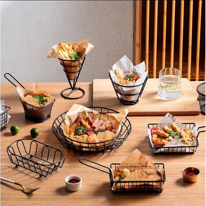 พร้อมจัดส่งตะกร้าเฟรนช์ฟรายส์ ตะกร้าทอด กลม สี่เหลี่ยม French fries basket H-C-2 รูปที่ 2