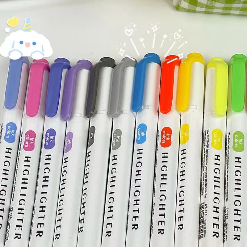 ปากกาไฮไลท์ แบบสองหัว ปลายนิ่ม สีมาการอง 25 สี เครื่องเขียน DIY รูปที่ 8