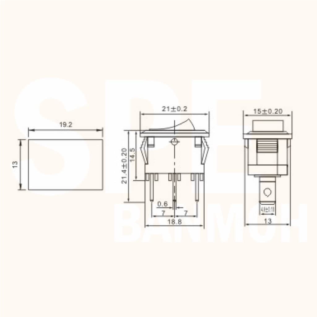 KCD1-101N-2 3ขา ON-OFF สวิทช์กระดก เล็ก สวิทช์ KCD1-101N Rocker switch สวิทช์กระดก มีไฟ lamp KCD1 3 ขา ON O... รูปที่ 3
