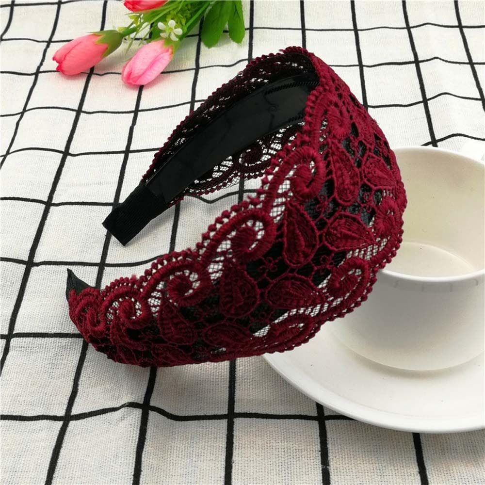 BROA ผู้หญิงผม Hoop อินเทรนด์ Elegant ดอกไม้กว้างด้านข้าง Hollow Non Slip Lace Hairbands รูปที่ 9