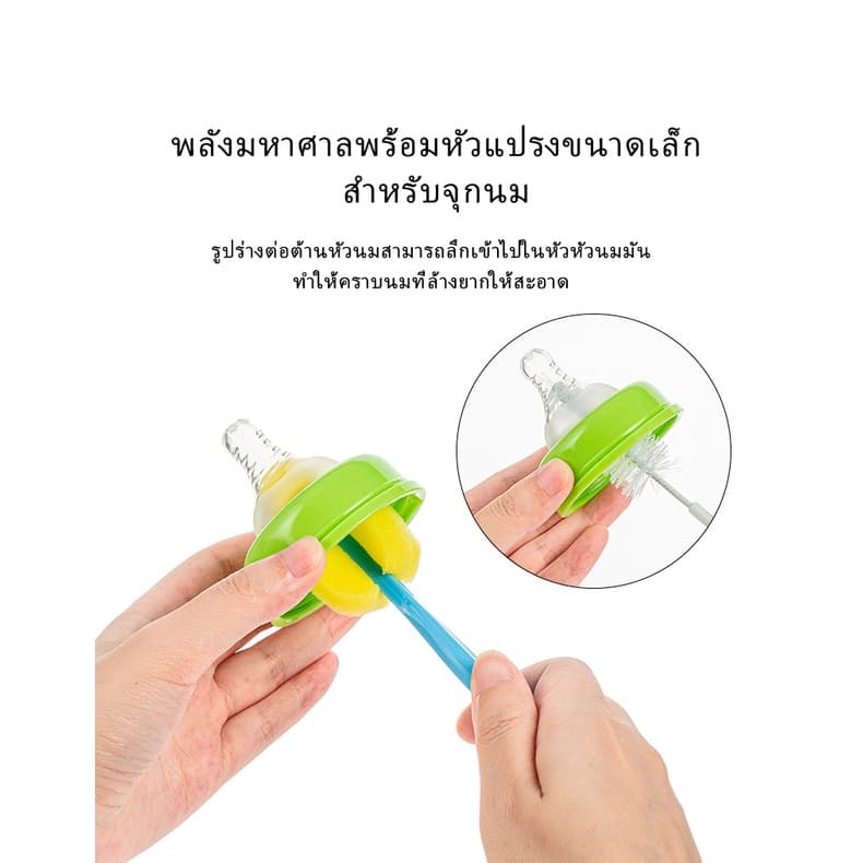 เซ็ต 5 ชิ้น ชุดแปรงล้างขวด จุกนม ด้ามหมุน ฟองน้ำ แปรงล้างขวดนม ชุดสุดคุ้ม รูปที่ 5