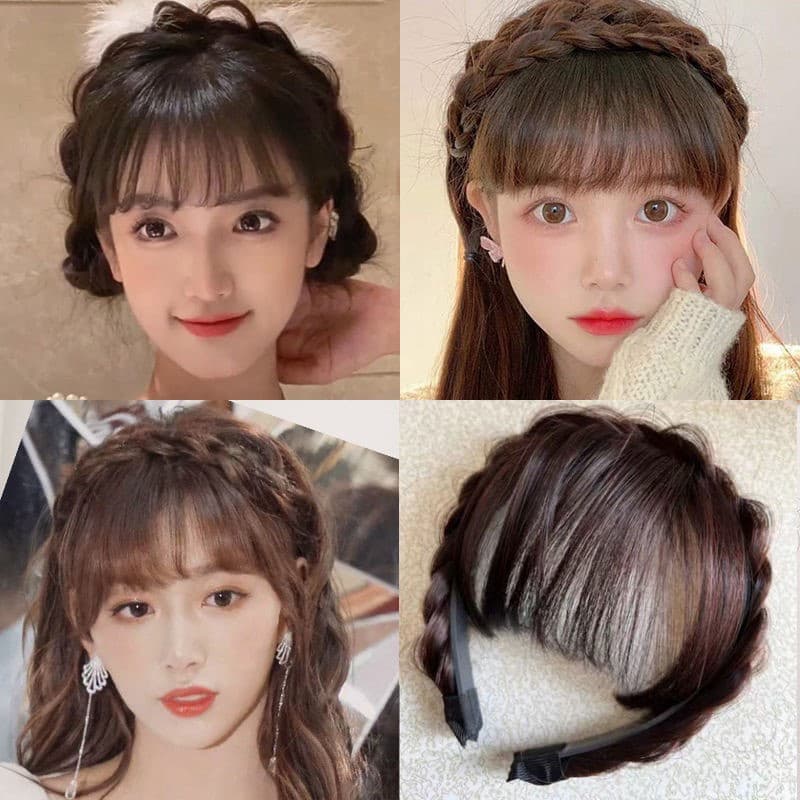 ที่คาดผมวิกผมพร้อมหน้าม้า สไตล์เกาหลี ถักเปียน่ารัก สำหรับผู้หญิง ติดง่าย สมจริง ไม่มีรอยต่อ รูปที่ 2