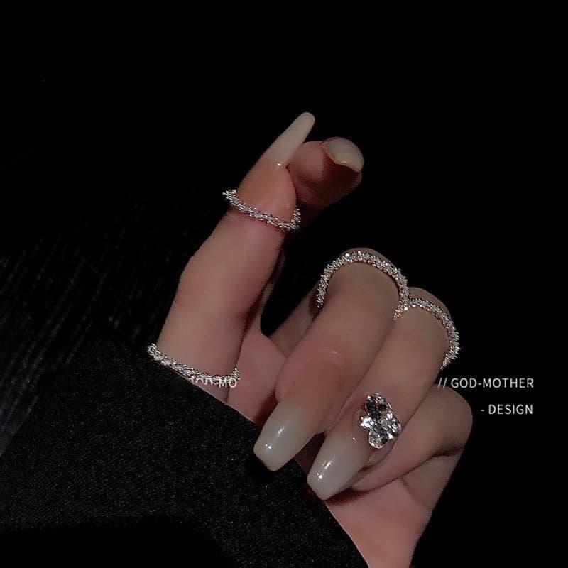 Roselife แหวนนิ้วมือ ประดับเลื่อม สีเงิน 17 มม. วางซ้อนกันได้ หรูหรา สไตล์เกาหลี เครื่องประดับ สําหรับผู้หญิง รูปที่ 8