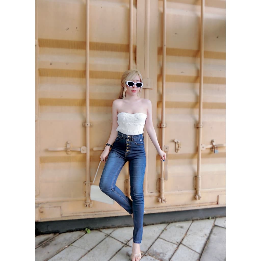 Cc jeans 228 S-5XL กางเกงยีนส์ผู้หญิง ทรงเดฟ เอวสูง กระดุม ปักนก รูปที่ 8