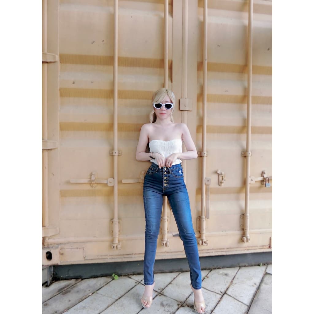 Cc jeans 228 S-5XL กางเกงยีนส์ผู้หญิง ทรงเดฟ เอวสูง กระดุม ปักนก รูปที่ 4