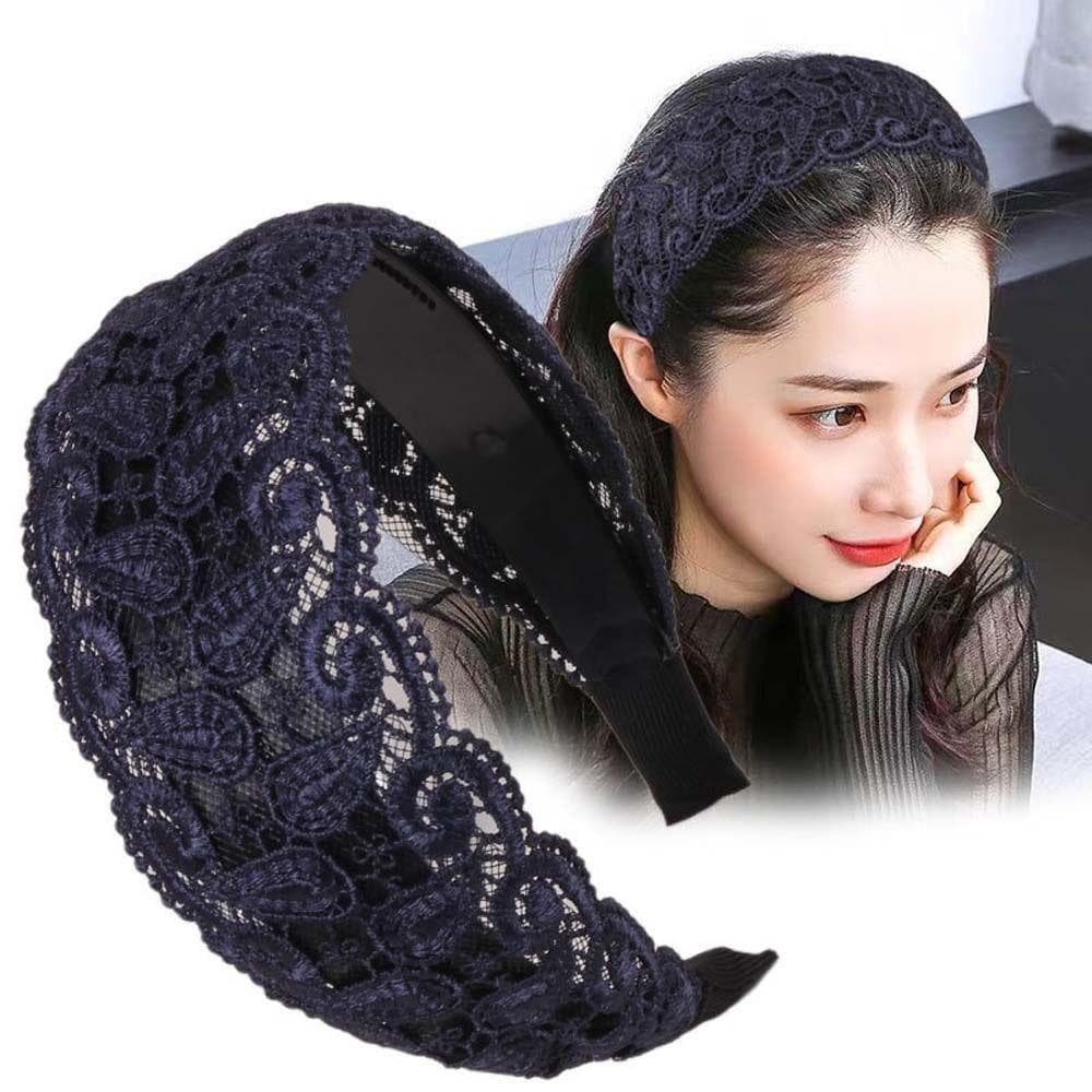 BROA ผู้หญิงผม Hoop อินเทรนด์ Elegant ดอกไม้กว้างด้านข้าง Hollow Non Slip Lace Hairbands รูปที่ 4