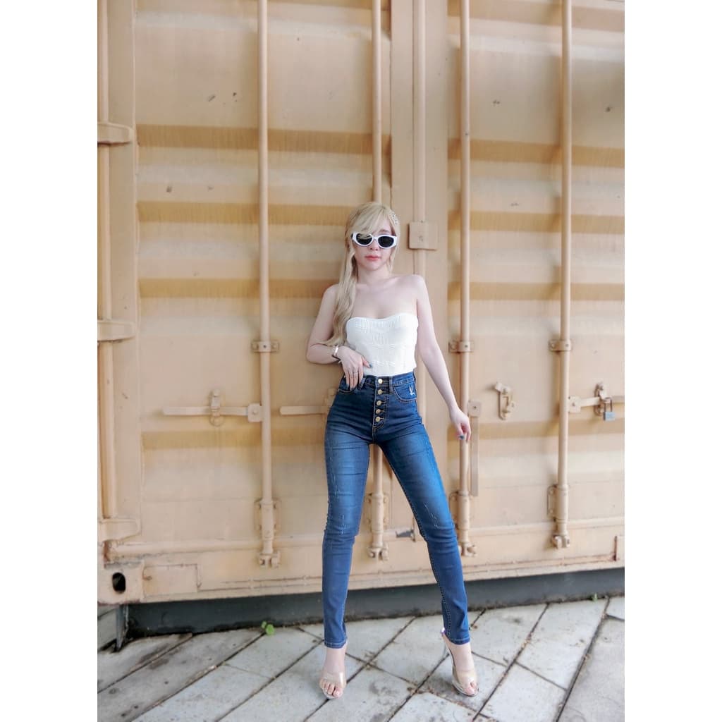 Cc jeans 228 S-5XL กางเกงยีนส์ผู้หญิง ทรงเดฟ เอวสูง กระดุม ปักนก รูปที่ 6