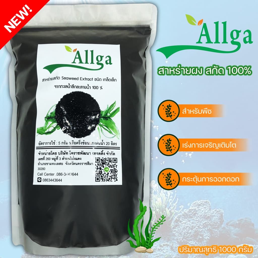 Allgaสาหร่ายสกัด 1000กรัม สาหร่าย สาหร่ายผงสกัด สาหร่ายพืช Seaweed Extract ละลายน้ำได้100% เกษตรอินทรีย์ รูปที่ 1