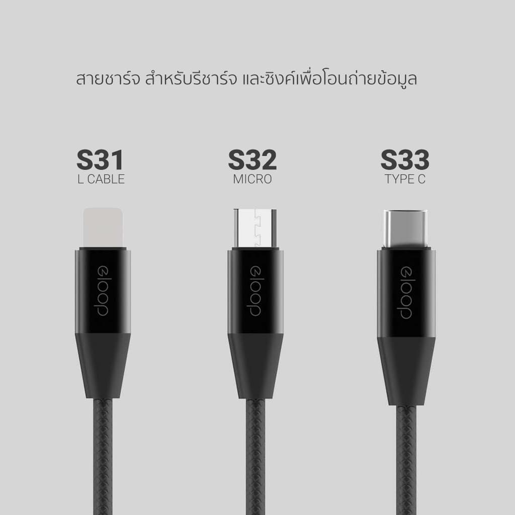 Eloop สายชาร์จ S31,S32,S33 สาย USB L Cable / Micro USB และ Type C Data Cable รูปที่ 2