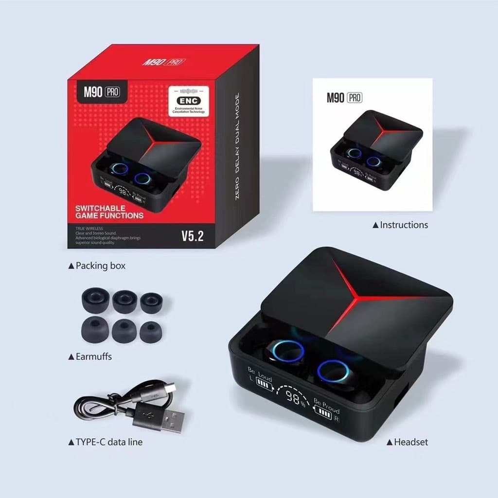 ใหม่ล่าสุด TWS-M90 หูฟังสำหรับเล่นเกมบลูทูธV5.3 กล่องชาร์จไร้สาย 9D สเตอริโอกีฬา พร้อม รูปที่ 4