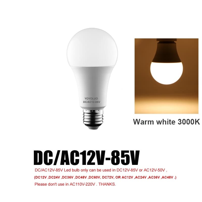 หลอดไฟ LED DC/AC 12V 24V 36V 48V E27 6W 9W 12W 15W หลอดไฟ LED 6500K SMD 2835 บ้าน ตั้งแคมป์ ล่าสัตว์ กลางแจ้ง รูปที่ 9