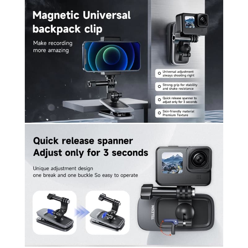Telesin GoPro / DJI / Insta360 360 Rotary Backpack Clip Mount คลิปหนีบสายกระเป๋า รูปที่ 2