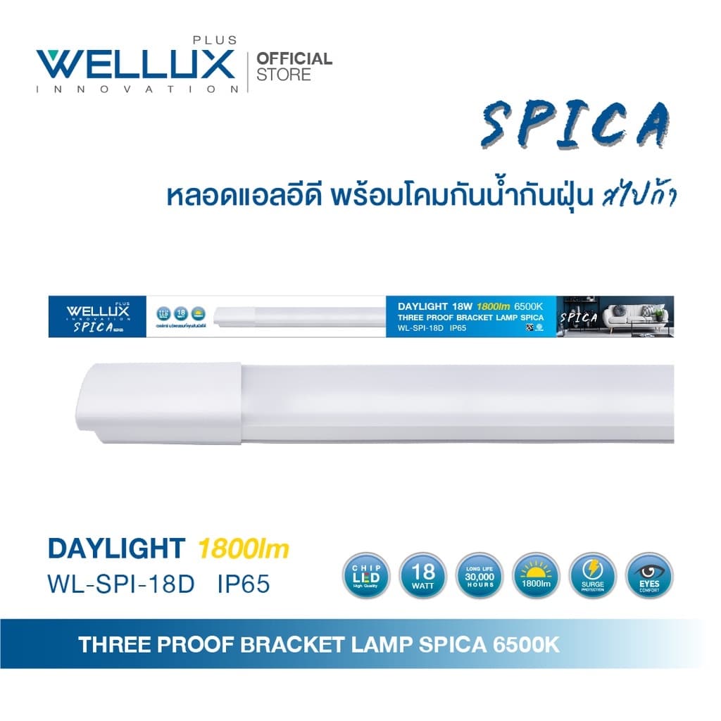 WELLUX หลอดไฟใช้งานภายนอก ตกไม่แตก 18W 36W 54W แสงขาว LED THREE PROOF BRACKET LAMP SPICA SERIES รูปที่ 6